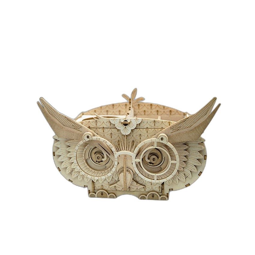 3D Laser Cut Wooden Puzzle: Owl Storage Box
