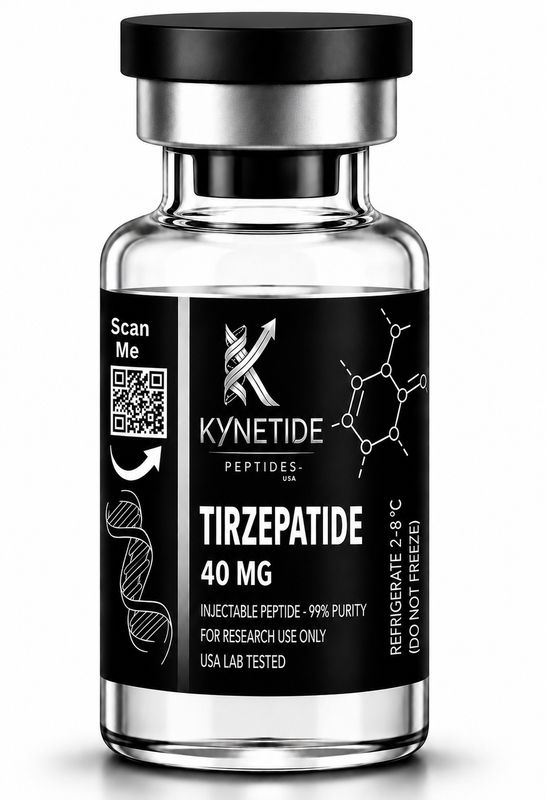 Tirzepatide 40mg Tirzepatide 40mg lyophilized research peptide vial with batch-specific third-party HPLC COA
