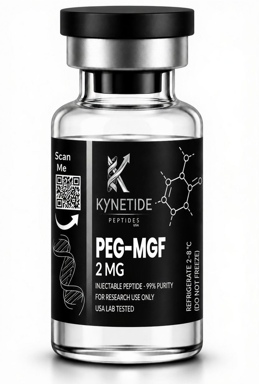 PEG-MGF 2mg research peptide bottle - 99%+ pure PEGylated MGF, Kynetide