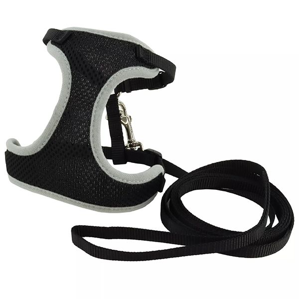 ComfortSoft Mesh Cat Harness w/6' Leash Black