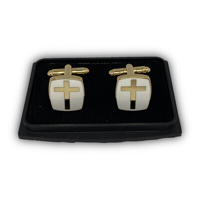 Manchetknapper med kors guld/hvid Manchetknapper med kors guld/hvid