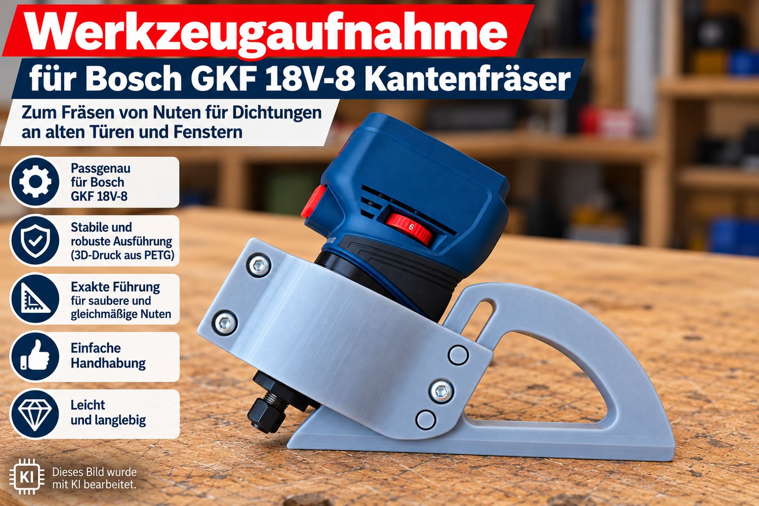 Dichtungsfräse Nutfräse 3D Druck Werkzeugaufnahme für Bosch GKF 18V-8 Dichtungsfräse Nutfräse 3D Druck Werkzeugaufnahme für Bosch GKF 18V-8