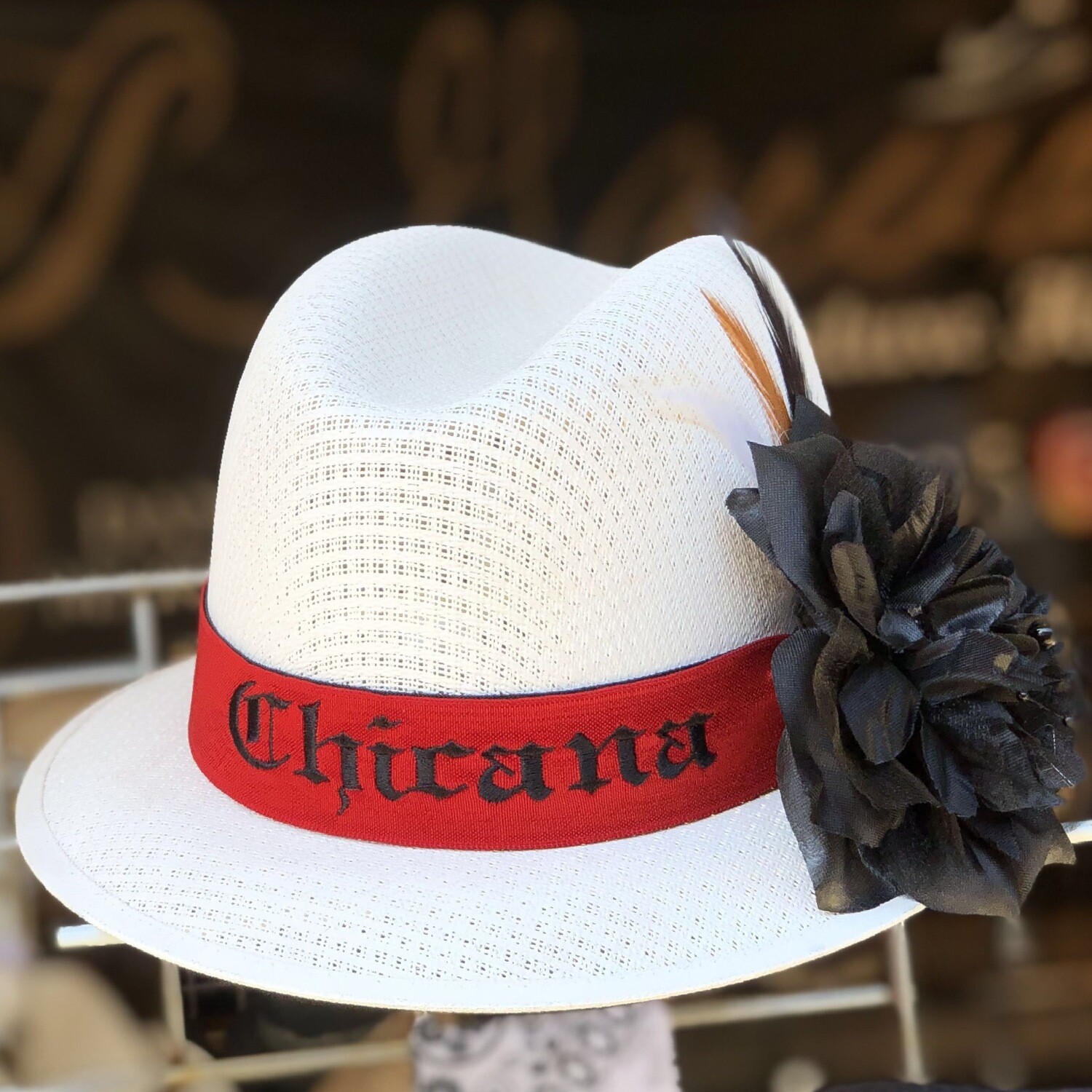 White Derby w/ Chicana Embroidery &amp; Black Rose