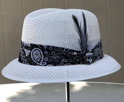 White Lowrider Derby W/ Black Bandana &amp; Felix Hat Pin