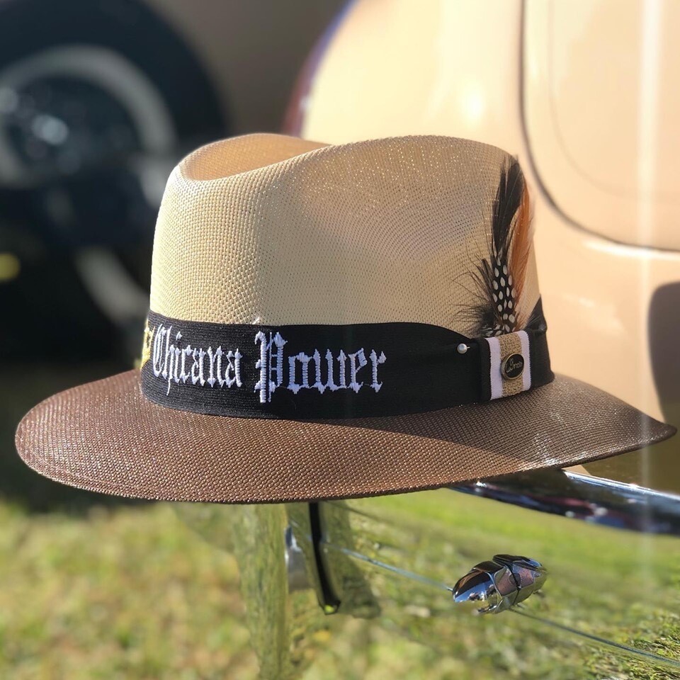 Ivory &amp; Brown Fedora w/ Chicana Power Embroidery