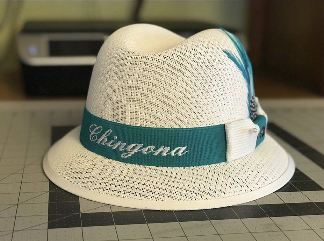White Derby w/ Turquoise Band & Chingona Embroidery