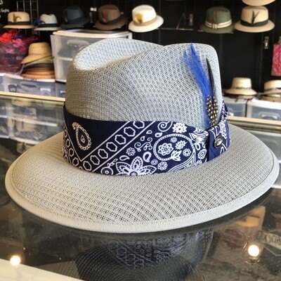 Grey Classic Viejo Fedora W/ Navy Bandana