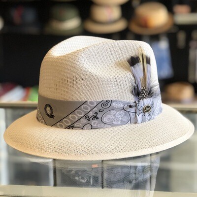 White Classic Viejo Fedora W/ Grey Bandana