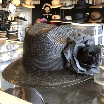 Black Classic Fedora W/ Black Rose