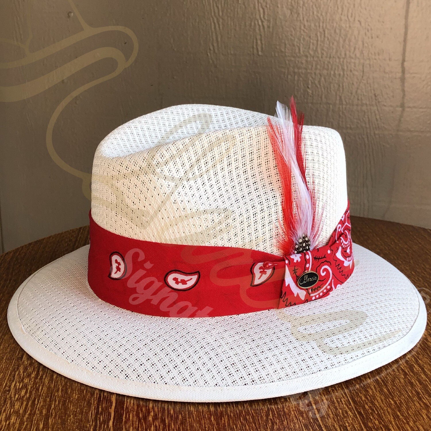White Classic Viejo Fedora W/ Red Bandana
