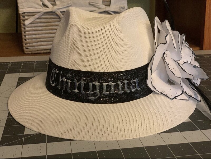 White Fedora w/ Chingona Embroidery &amp; White Rose
