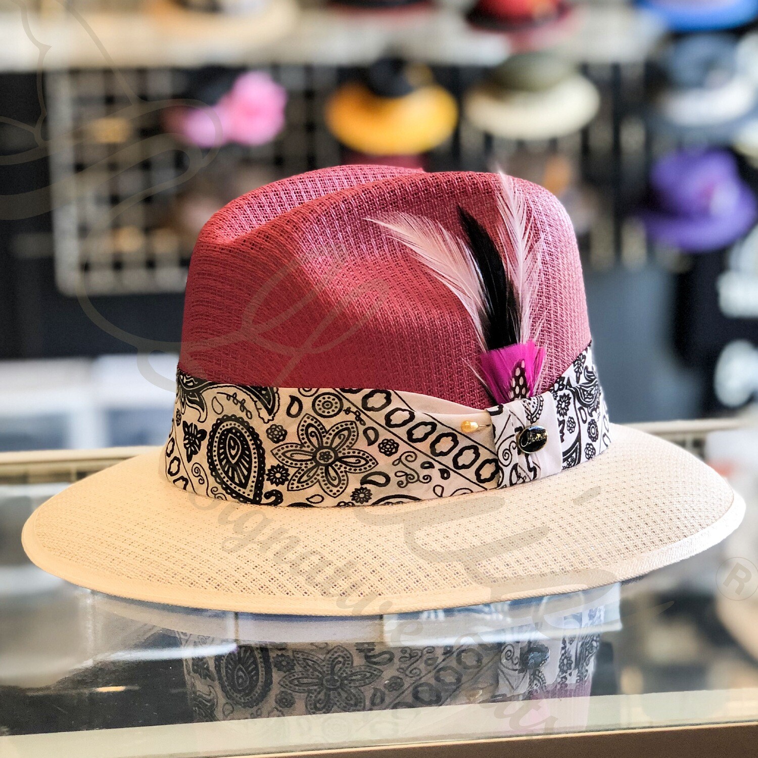 Custom Pink &amp; White Pachuco Fedora W/ White Bandana
