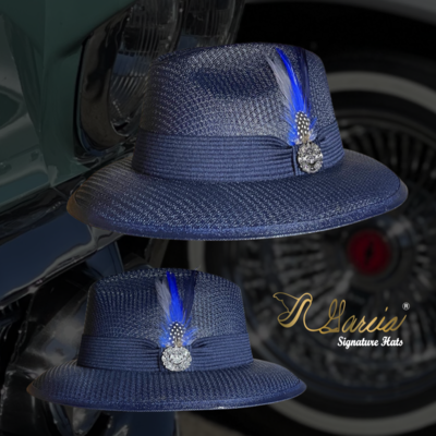 Navy Classic Viejo Fedora W/ Silver Aztec Pin