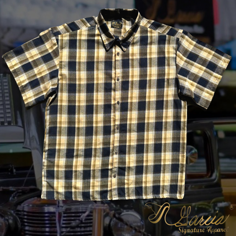 Khaki W Navy Short Sleeve Flannel