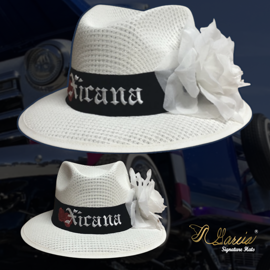 White Fedora w/ Xicana Embroidery &amp; White Rose