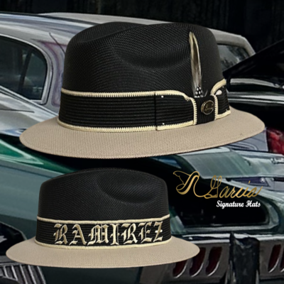 Black/ Kaki Golden Line Short Brim Fedora w/ Ramirez Embroidery
