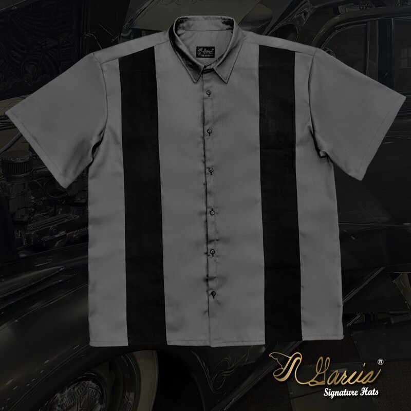 Oxford Gray/ Black Short Sleeve Button up