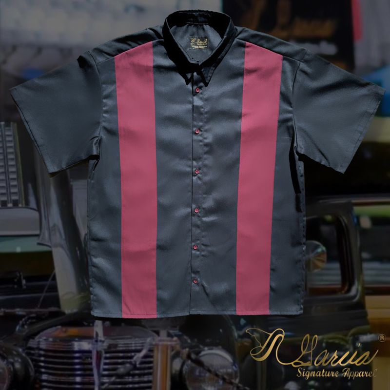 Black/ Burgundy Short Sleeve Button Up