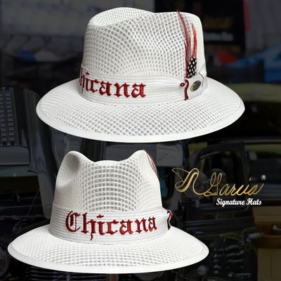 White viejo fedora w/ Chicana Embroidery