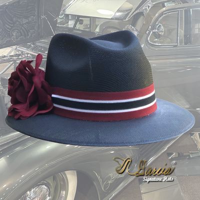 Black Fedora W/ Burgundy Rose
