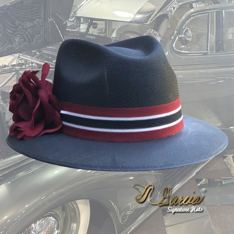 Black Fedora W/ Burgundy Rose