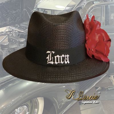 Black Fedora w/ Loca Embroidery &amp; Red Rose