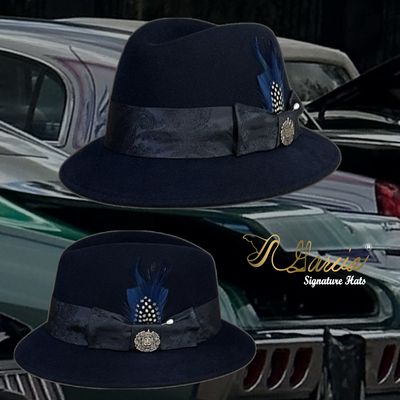 Silk Navy Bandana Wool Lowrider Derby W/ Aztec Hat Pin