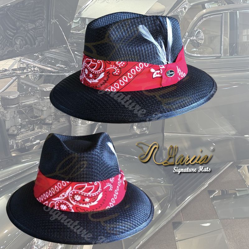 Black Classic Viejo Fedora W/ Red Bandana