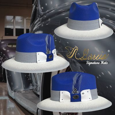 Three Tone Royal and White W/ Gray fade custom Viejo Fedora Classic Edition