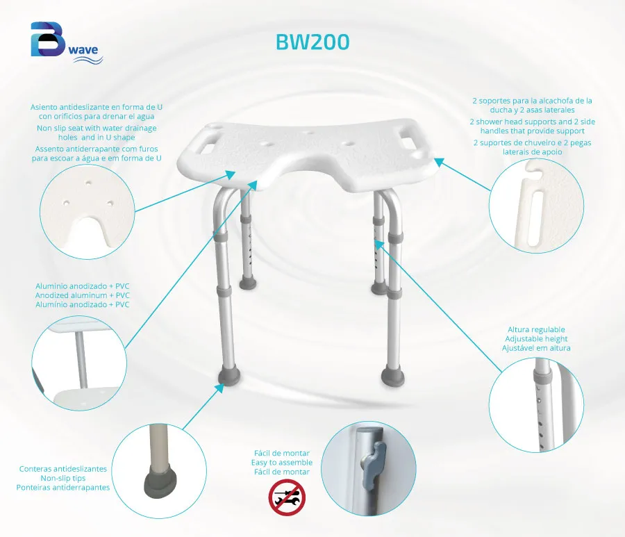 Taburete de ducha en forma de U Regulable en Altura – BW200