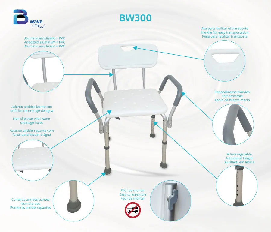 Silla de baño con reposabrazos regulable en altura – BW300