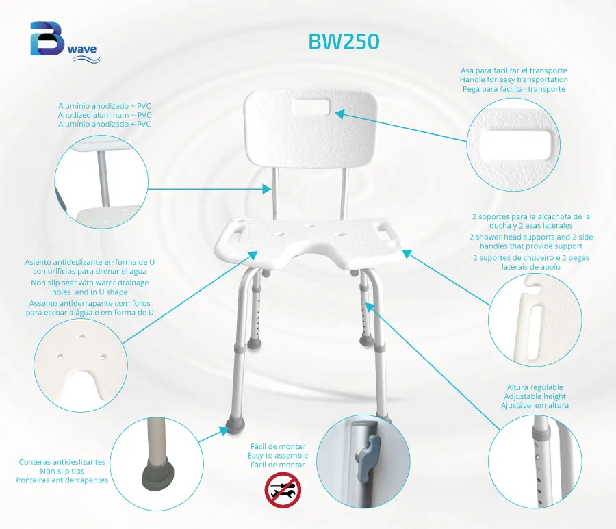 Silla de ducha en forma de U Regulable en Altura – BW250