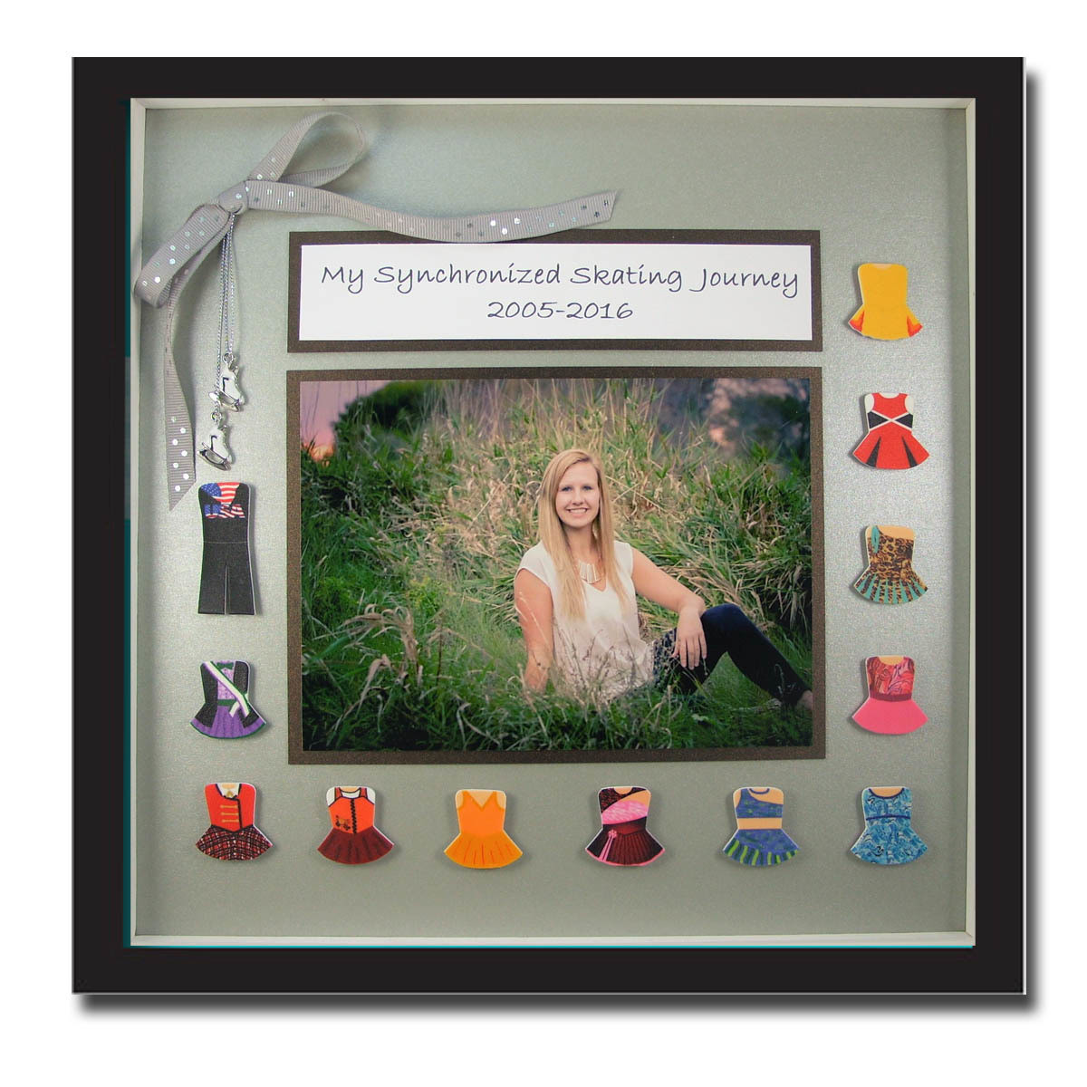 Curly Girlz Keepsake Dress Charms + 12 x 12 inch Shadow Box (Holds up to 12 Dress Charms)