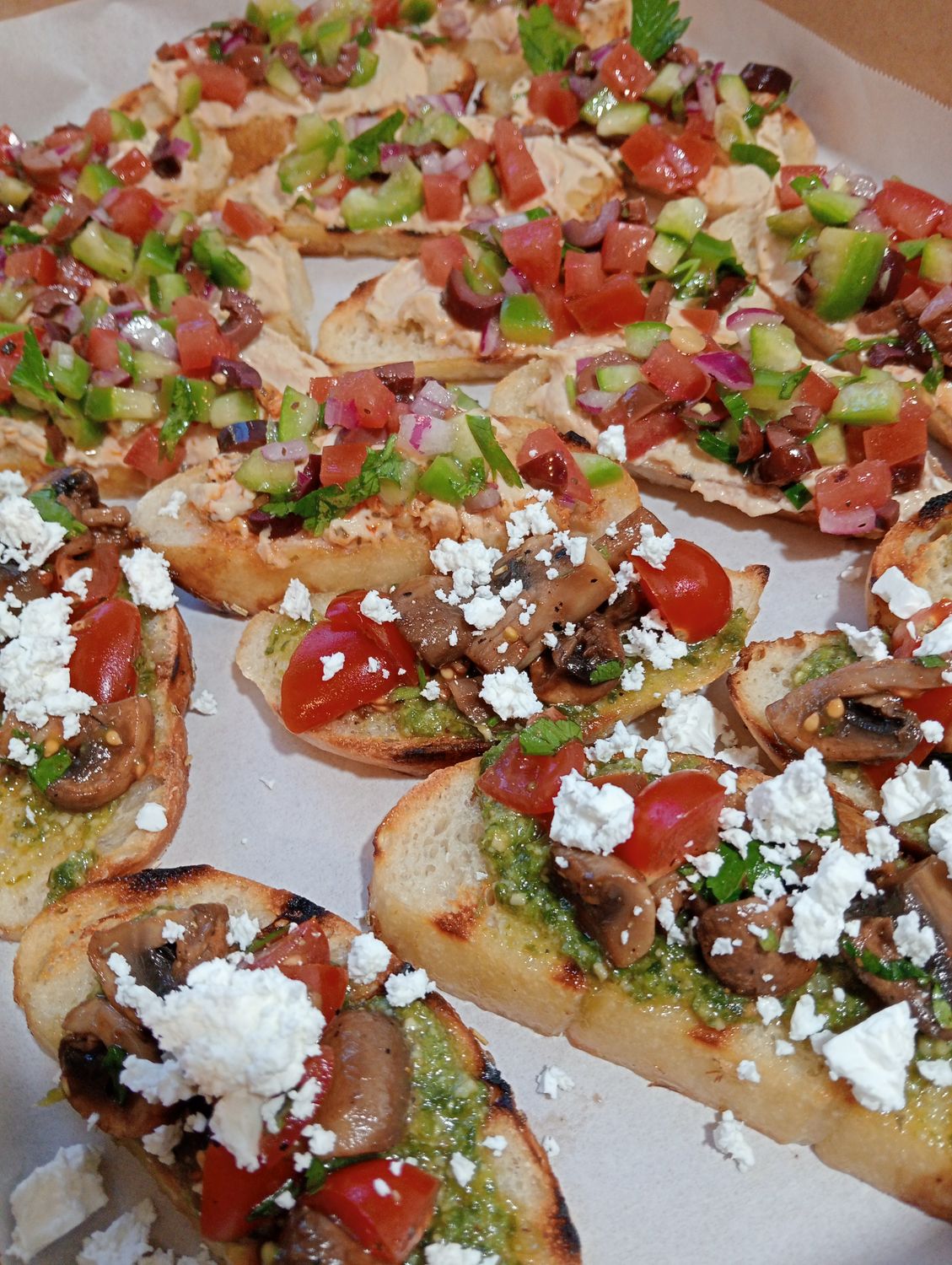 10x BRUSCHETTA. Grilled Sourdough bruschetta with your choice topping.