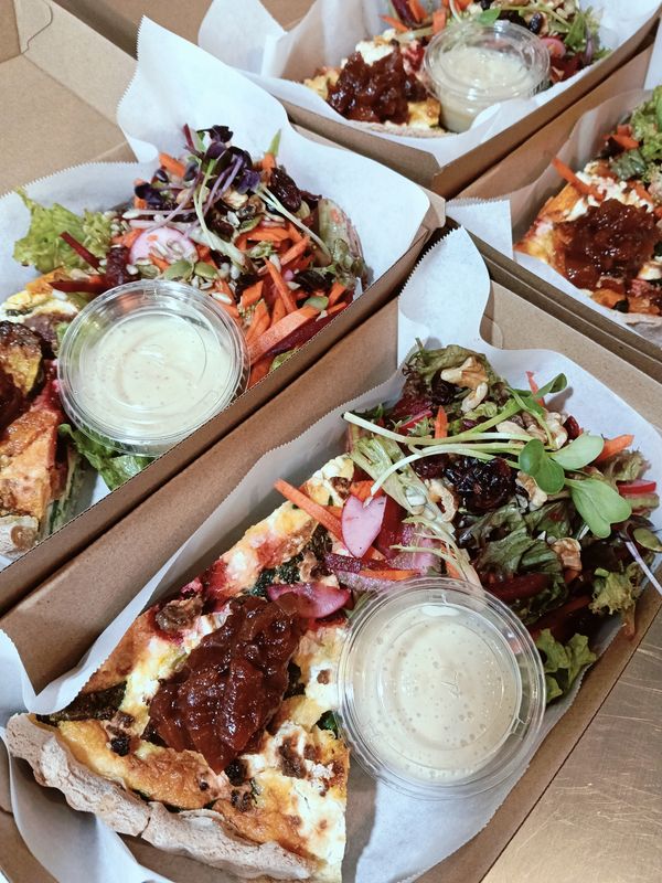 BUCKWHEAT QUICHE. Vegetarian quiche with a gluten free buckwheat crust and a raw side salad and apple vinaigrette.