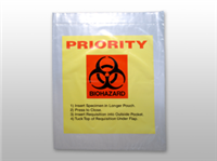 12" x 15" 2 mil Reclosable 3-Wall Specimen Transfer Bag w/ "STAT" Print (Biohazard), 1000/CS
