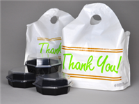 21 X 18 + 10 BG Printed "Thank You" Take Out Bag with Wave Top Handle 1.5 mil 500/cs