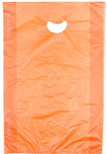 12 X 3 X 18 Orange High Density Polyethylene Merchandise Bag with Die Cut Handle 0.7 mil 500/cs| Prism Pak
