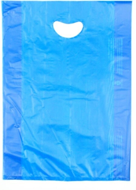 16 X 4 X 24 Blue High Density Polyethylene Merchandise Bag with Die Cut Handle 0.7 mil 500/cs
