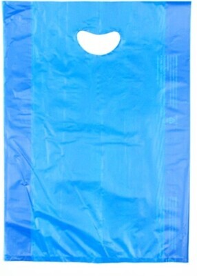 16 X 4 X 24 Blue High Density Polyethylene Merchandise Bag with Die Cut Handle 0.7 mil 500/cs