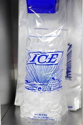 12 X 19 + 4 BG + 1 1/2 LP Printed 10 lb. Ice Bag on Header -- use with Ice Bagger 1.25 mil 1,000/cs