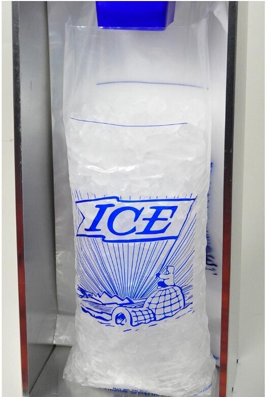 12 X 26 + 4 BG + 1 1/2 LP Printed 20 lb. Ice Bag on Header -- use with Ice Bagger 1.75 mil 500/cs