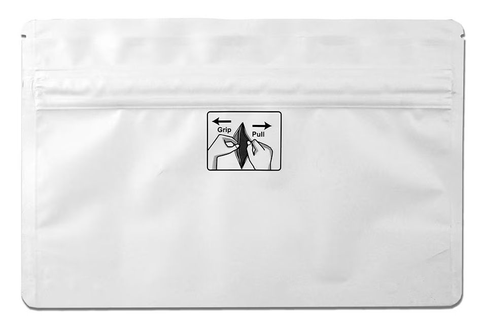 9" x 5.9" + 3.5"BG 4.8 mil 1 oz Child-Resistant Pouch - White, 1000/CS