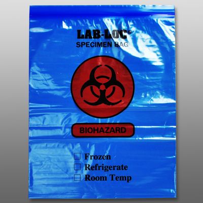 12" x 15" 2 mil Blue Tint Reclosable 2-Wall Specimen Transfer Bag (Biohazard), 1000/CS