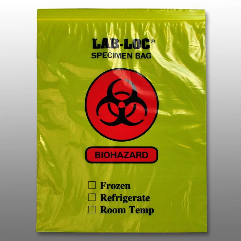 Yellow Tint Reclosable 2-Wall Specimen Transfer Bag (Biohazard) 12" X 15" SKU# LAB221215YE