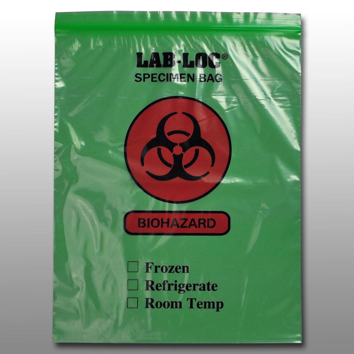 Green Tint Reclosable 2-Wall Specimen Transfer Bag (Biohazard) 12" X 15" SKU# LAB221215GE