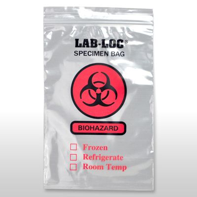 10" x 10" 2 mil Reclosable 2-Wall Specimen Transfer Bag (Biohazard), 1000/CS