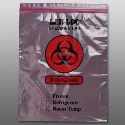 12" x 15" 2 mil Pink Tint Reclosable 2-Wall Specimen Transfer Bag (Biohazard), 1000/CS