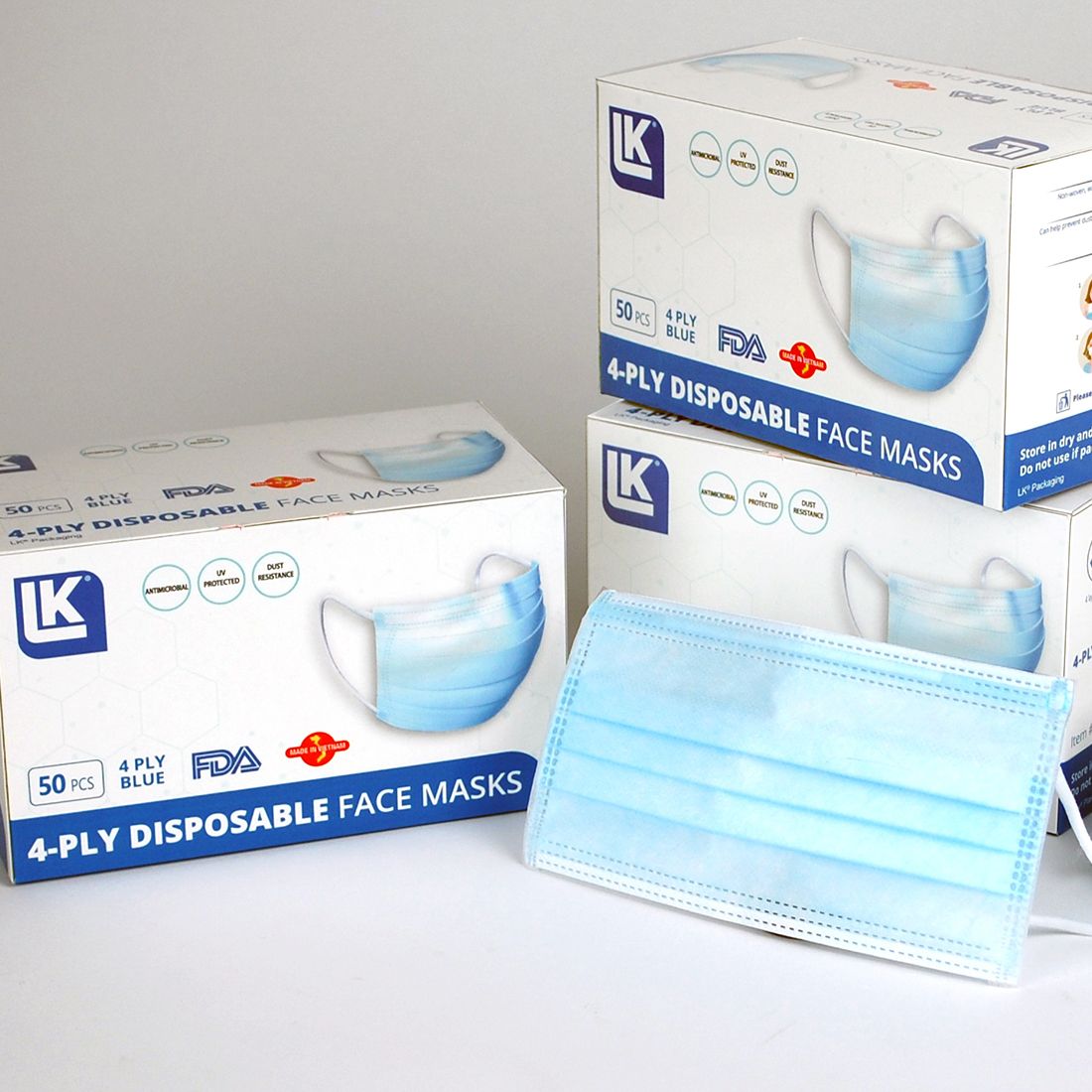 4-Ply Disposable Face Mask 7" X 3.63" - LK Packaging SKU# MASK