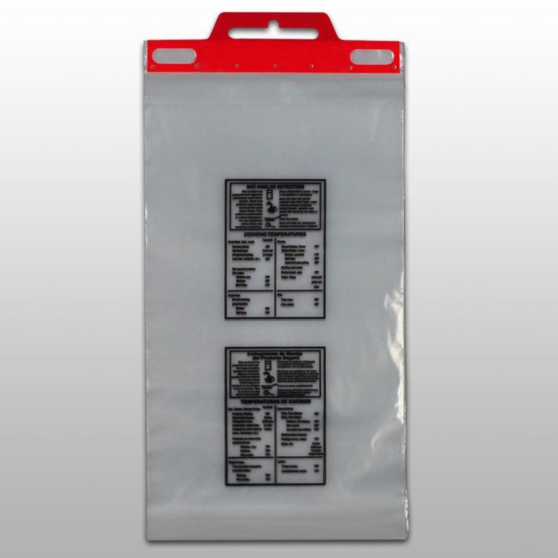 Printed "Safe Handling" Meat Bag on Plastic Header 12" X 18" + 2"LP SKU# SFH1218